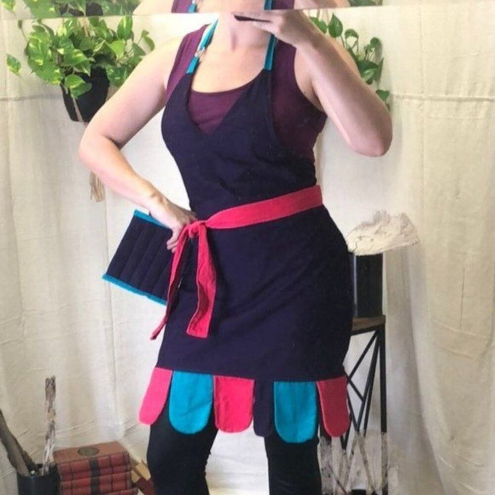 Purple Petal Corduroy Apron and 1 hot pad